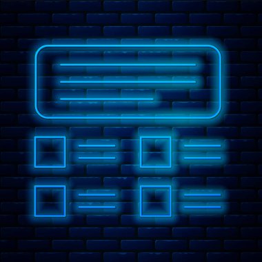 Parlayan neon hattı Tuğla duvar arka planında izole edilmiş test, inceleme ya da kontrol listesi simgesi. Sınav listesi. E-eğitim konsepti. Vektör İllüstrasyonu