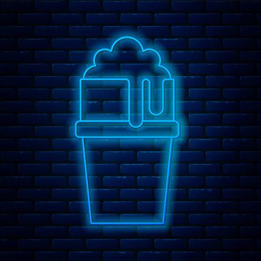 Parlayan neon hattı. Duvarda izole edilmiş bira ikonu camı. Vektör