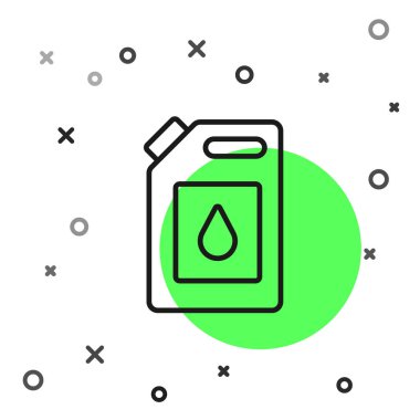 Beyaz arka planda izole edilmiş motor makine yağı ikonu için siyah çizgi kutusu. Benzin bidonu. Yağ değiştirme ve onarım servisi. Motor yağı işareti. Vektör