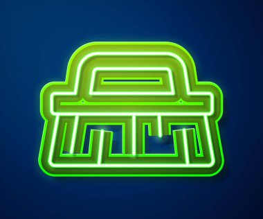 Temizlik simgesi için parlayan neon hattı fırçası mavi arkaplanda izole edildi. Vektör