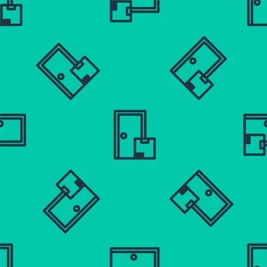 Mavi çizgi ev servis ikonu yeşil arka planda kusursuz desen izole etti. Vektör