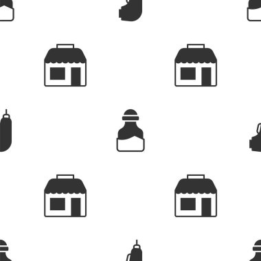 Tarayıcı tarama barkodunu, Baharat ve Market mağazasını kusursuz desenlere ayarlayın. Vektör