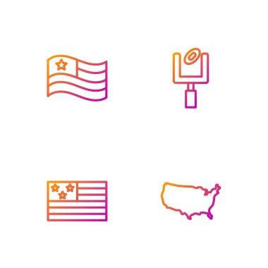 Amerikan haritası, Amerikan bayrağı ve kale direği. Renk simgeleri. Vektör