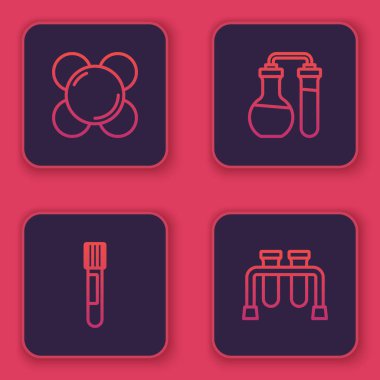 Molekül hattı, test tüpü ve... Mavi kare düğme. Vektör