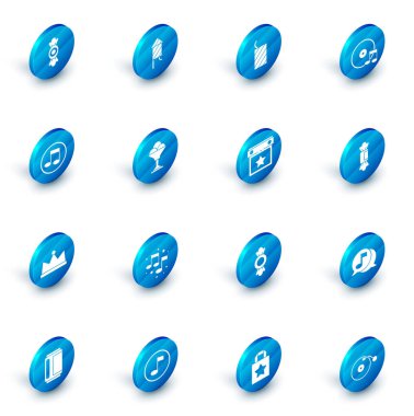 Havai fişek roketi, vinil disk, müzik notası, ton, Crown, dondurma kasesi, Candy ve Calendar parti ikonu. Vektör