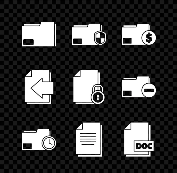 设置文档文件夹、保护、财务文档、时钟、 DOC文件、下一页箭头和图标.B.病媒 — 图库矢量图片