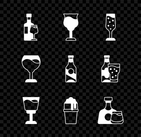 グラス、シャンパンのグラス、ビール、ウィスキー、ビールのアイコンでワインボトルをセットします。ベクトル — ストックベクタ