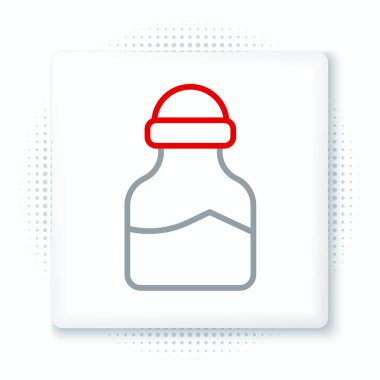 Beyaz arkaplanda izole edilmiş çizgi baharat kutusu simgesi. Baharat koleksiyonu. Baharat, cam kutunun içindeki baharatlar. Renkli taslak konsepti. Vektör