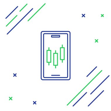 Line Mobile hisse senedi konsepti simgesi beyaz arka planda izole edildi. Çevrimiçi ticaret, borsa analizi, iş ve yatırım. Renkli taslak konsepti. Vektör