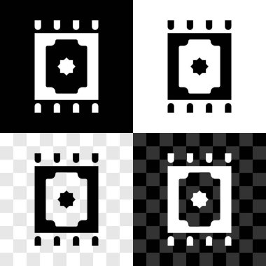 Geleneksel halı kültürü Ramazan Arap kutlama ikonunu siyah beyaz, şeffaf arkaplanda izole edin. Vektör