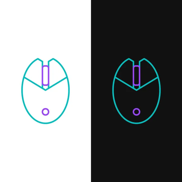 Ligne Ordinateur souris icône de jeu isolé sur fond blanc et noir. Optique avec symbole de roue. Concept de contour coloré. Vecteur — Image vectorielle