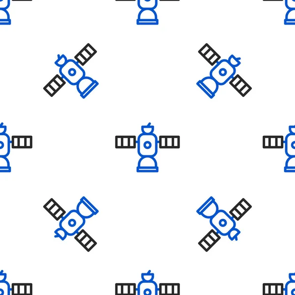 Linje Satellit ikon isolerad sömlös mönster på vit bakgrund. Färgstarkt skisskoncept. Vektor — Stock vektor