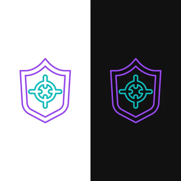 Icono de Line Shield aislado sobre fondo blanco y negro. Señal de guardia. Seguridad, seguridad, protección, concepto de privacidad. Concepto de esquema colorido. Vector — Vector de stock