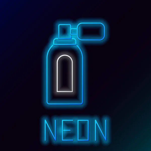 Leuchtende Neon-Linie Aftershave Flasche mit Zerstäuber-Symbol isoliert auf schwarzem Hintergrund. Kölner Sprühbild. Männliche Parfümflasche. Buntes Rahmenkonzept. Vektor — Stockvektor