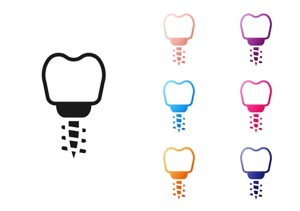 Icône d'implant dentaire noir isolée sur fond blanc. Définir des icônes colorées. Vecteur — Image vectorielle