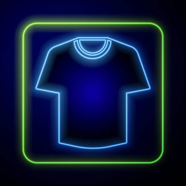 Icono de camiseta de neón brillante aislado sobre fondo azul. Vector — Archivo Imágenes Vectoriales
