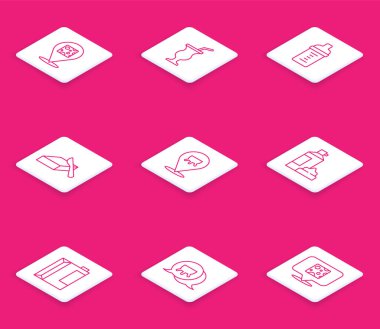 Cheese, Milkshake, şişedeki bebek sütü, tereyağı tabağı, Udder, Krem şanti, kefir ve ikon için kağıt paket. Vektör