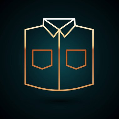 Altın çizgili tişört simgesi koyu mavi arkaplanda izole edilmiş. Vektör