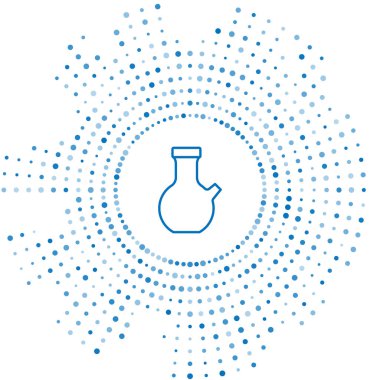Mavi çizgi test tüpü ve beyaz arka planda izole edilmiş kimyasal test ikonu. Laboratuvar cam levhası. Soyut çember rastgele noktalar. Vektör