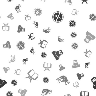 Ramazan oruçlarını, Wudhu 'yu, Müslüman kadın niqab' ı ve Kuran 'ın kutsal kitabını kusursuz desenlere göre ayarla. Vektör