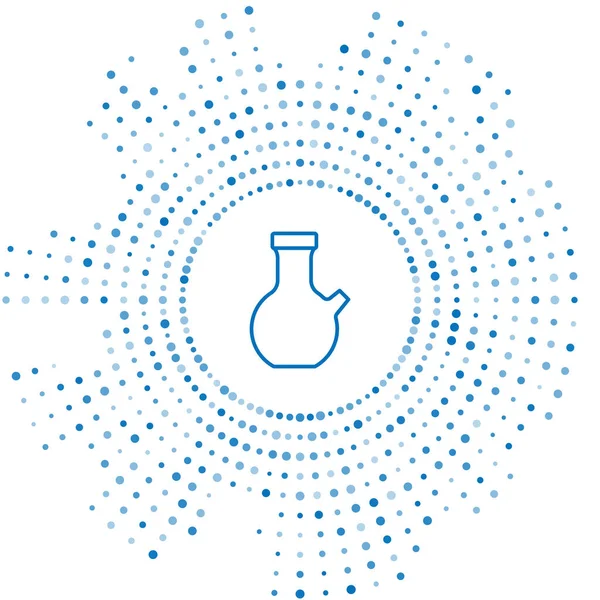 Mavi çizgi test tüpü ve beyaz arka planda izole edilmiş kimyasal test ikonu. Laboratuvar cam levhası. Soyut çember rastgele noktalar. Vektör