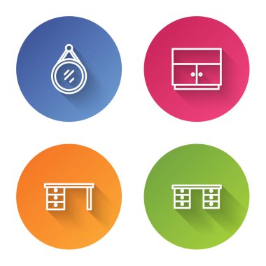 Ayna, Gardırop, Ofis masası ve... Renkli daire düğmesi. Vektör