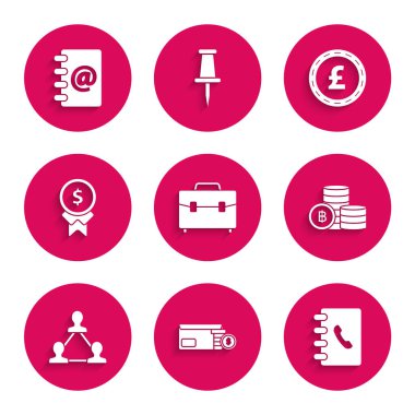 Evrak Çantası Zarfı 'nı bozuk para sembolü Adres Defteri Kripto Para Projesi ekip taban ödülünü iyi iş çıkaranlara Sterlin ve simge için ayarla. Vektör.