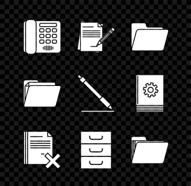 Telefon Boş Defteri ve Kalemi Silme Belgesi Dosyası Silme Dosyası Çekmecesi belgeleri ve Kalem satırı simgesi ile ayarla. Vektör.