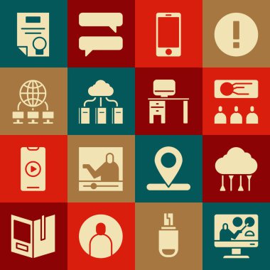 Çevrimiçi eğitim, Ağ Bulutu bağlantısı, Eğitim, Sunum, Cep telefonu, Bulut çevrimiçi kütüphanesi, Bilgisayar ağı, Sertifika şablonu ve izleme ve masa simgesi ayarlayın. Vektör