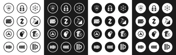 Set Blockchain Technologie Kryptowährungsmünze Zcash Zec Brieftasche Shield Sicherheit Mit — Stockvektor