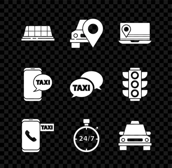 Réglez Toit Voiture Taxi Pointeur Carte Avec Taxi Marqueur Localisation — Image vectorielle