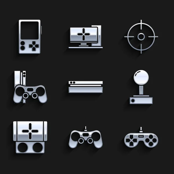 Definir Console Videogame Gamepad Joystick Para Máquina Arcade Vídeo Portátil — Vetor de Stock