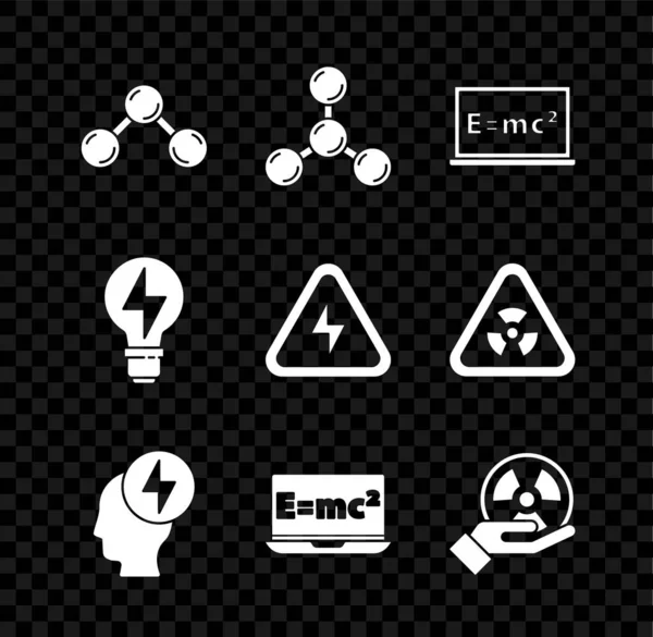 Установить Молекулы Уравнение Решение Голова Электрический Символ Радиоактивный Лампочка Молнией — стоковый вектор