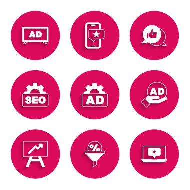 Reklamcılığı, Kurşun Yönetimini, yıldız, tahta grafik grafikli dizüstü bilgisayarı, SEO optimizasyonunu, müşteri ürün sınıflandırmasını ve simgeyi ayarla. Vektör