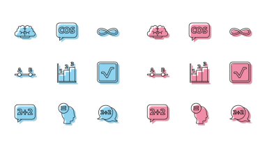 Satır Graph, zamanlama, grafik, diyagram, Test veya sınav kağıdı, Geometrik şekil koni, hesap makinesi simgesi ile Açık kitap ve Tablet ayarlayın. Vektör