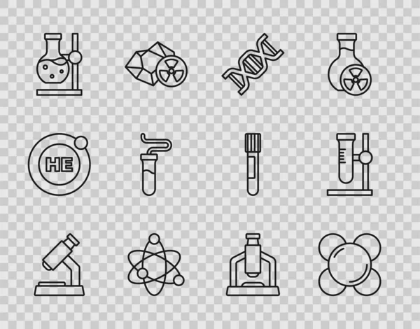 Встановити лінію Microscope, Molecule, символ ДНК, Atom, флейту тестової трубки на підставці та ікону. Вектор — стоковий вектор