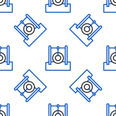 İp ikonunda asılı çizgili araba lastiği beyaz arka planda izole edilmiş pürüzsüz desen. Lastik ipli oyun alanı ekipmanları. Renkli taslak konsepti. Vektör