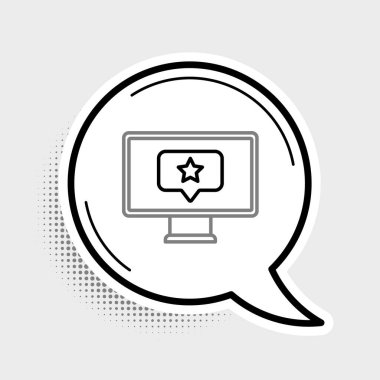 Gri arkaplanda yıldız simgesiyle izole edilmiş çizgi monitörü. Favori, en iyi derecelendirme, ödül sembolü. Renkli taslak konsepti. Vektör