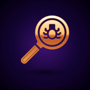 Altın Pire arama simgesi siyah arkaplanda izole edildi. Vektör