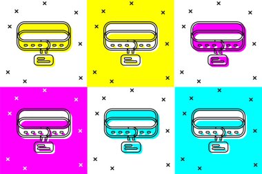 Renk arkaplanında isim etiketi simgesi izole edilmiş Collar 'ı ayarla. Evcil hayvanlar için basit malzemeler. Kedi köpek bakımı. Evcil hayvan zincirleri. Vektör