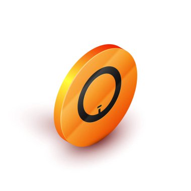 Beyaz arkaplanda izole edilmiş Isometric bisiklet tekerleği simgesi. Bisiklet yarışı. Tekerlek havası. Spor malzemeleri. Turuncu daire düğmesi. Vektör