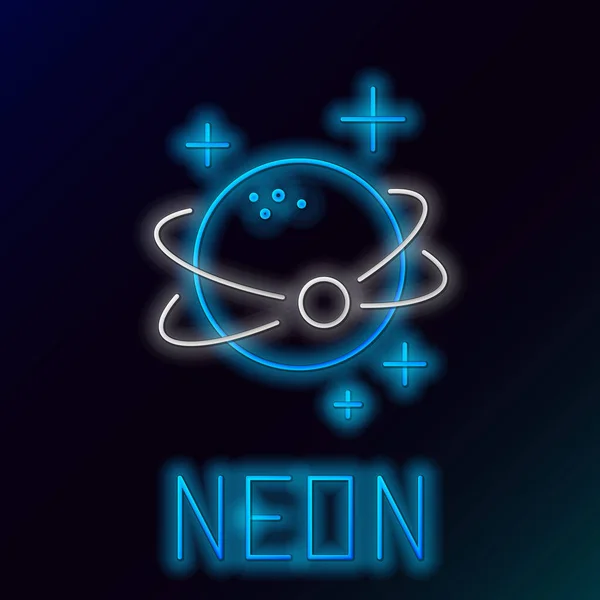 Świecąca neonowa ikona planety odizolowana na czarnym tle. Kolorowy koncept. Wektor — Wektor stockowy