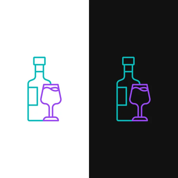 Ligne Bouteille de vin avec icône en verre isolé sur fond blanc et noir. Concept de contour coloré. Vecteur — Image vectorielle