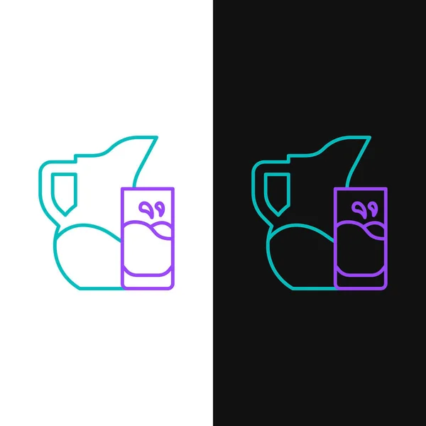 Linia dzban mleka lub dzban i szklana ikona izolowane na białym i czarnym tle. Kolorowy koncept. Wektor — Wektor stockowy