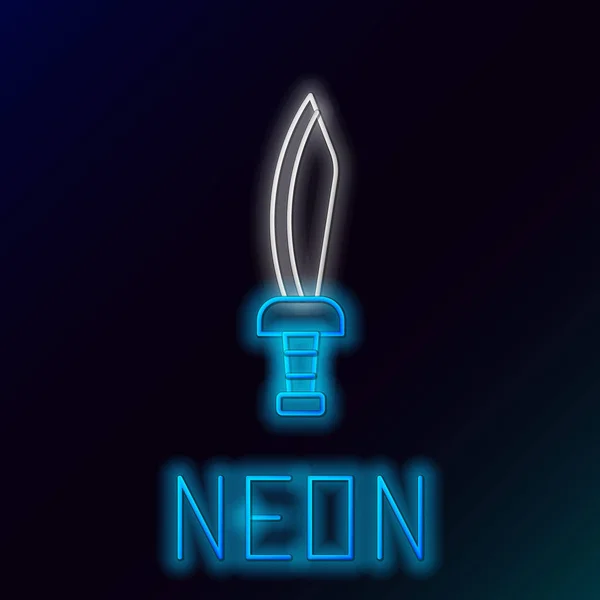 Ligne lumineuse néon Icône épée pirate isolé sur fond noir. Signature Sabre. Concept de contour coloré. Vecteur — Image vectorielle