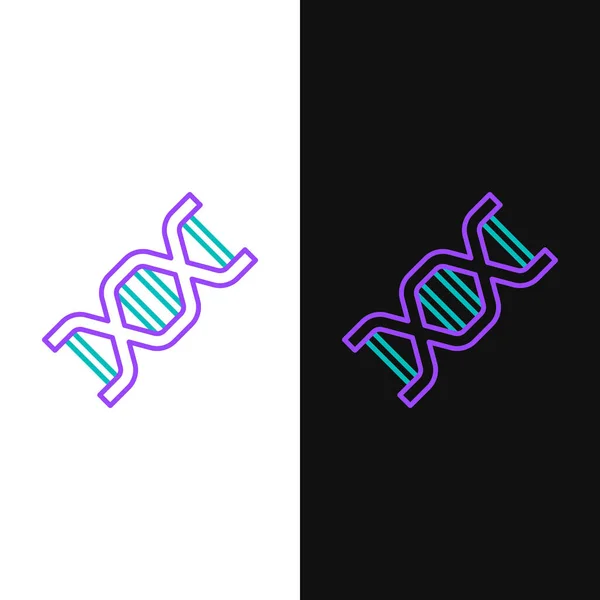 Ícone de símbolo de DNA de linha isolado em fundo branco e preto. Conceito de esboço colorido. Vetor —  Vetores de Stock