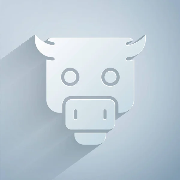 Papírvágás Bull piaci ikon elszigetelt szürke háttér. Pénzügyi és tőzsdei befektetési piaci koncepció. Papírművészeti stílus. Vektor — Stock Vector