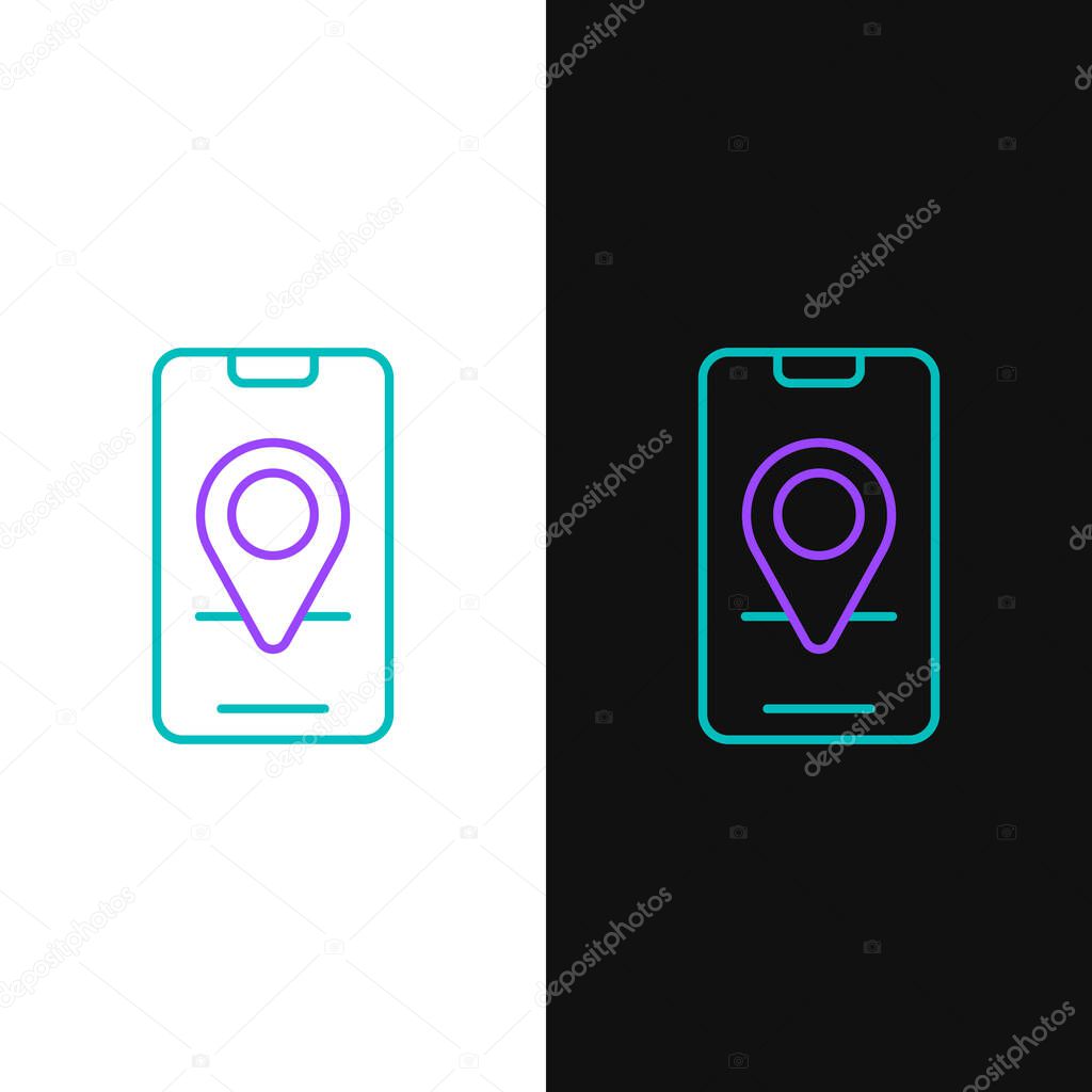 Line Infographic of city map navigation icon isolated on white and black background. Mobile App Interface concept design. Geolacation concept. Colorful outline concept. Vector