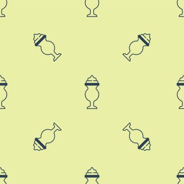 Mavi milkshake ikonu sarı arkaplanda izole edilmiş pürüzsüz desen. Kapaklı ve samanlı plastik bardak. Vektör