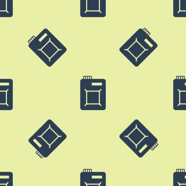 Motor makine yağı ikonu için mavi teneke kutu sarı arka planda izole edilmiş pürüzsüz desen. Benzin bidonu. Yağ değiştirme ve onarım servisi. Motor yağı işareti. Vektör